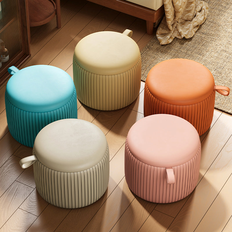 Contemporary Simplicity Round Synthetic Fabric Pouf Low Stool For Living Room