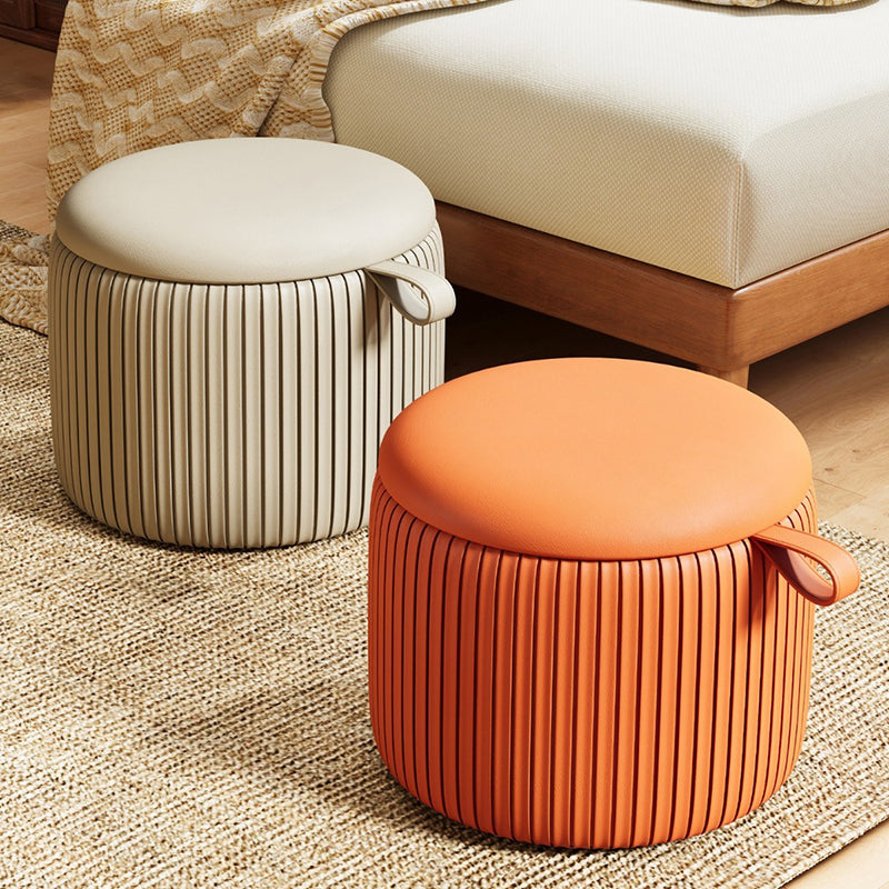 Contemporary Simplicity Round Synthetic Fabric Pouf Low Stool For Living Room
