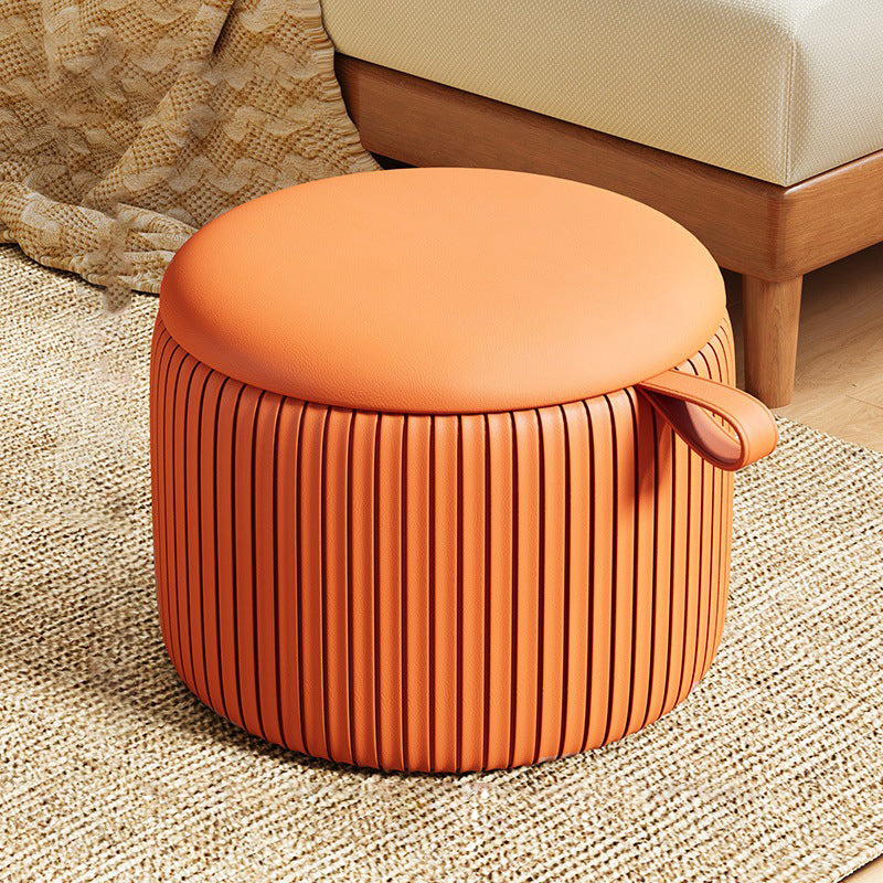 Contemporary Simplicity Round Synthetic Fabric Pouf Low Stool For Living Room