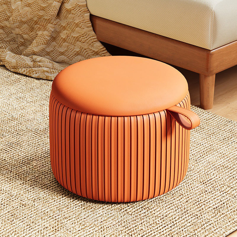 Contemporary Simplicity Round Synthetic Fabric Pouf Low Stool For Living Room