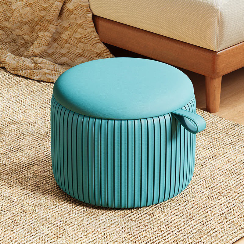 Contemporary Simplicity Round Synthetic Fabric Pouf Low Stool For Living Room