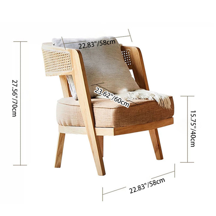 Cadre en bois de frêne rétro contemporain Chaise d'appoint en coton et lin Tissage en rotin Arc arrière pour salon 