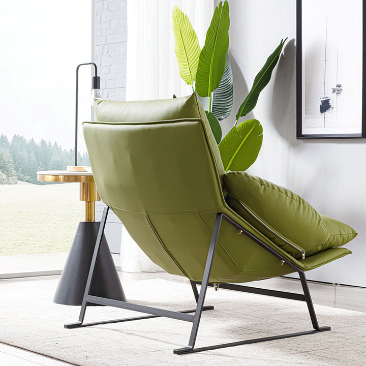 Sillón decorativo contemporáneo de lujo con respaldo curvo, tapizado en tela sintética y estructura de hierro para sala de estar 