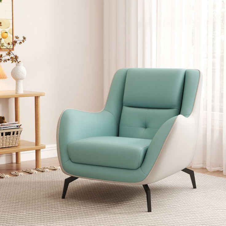 Contemporary Scandinavian Square Leather Upholstered Accent Chair Backrest Armrest For Living Room