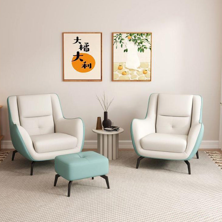 Contemporary Scandinavian Square Leather Upholstered Accent Chair Backrest Armrest For Living Room