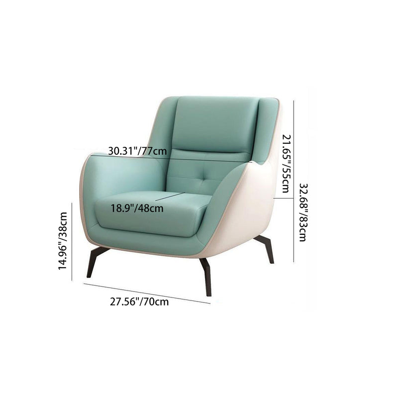 Contemporary Scandinavian Square Leather Upholstered Accent Chair Backrest Armrest For Living Room