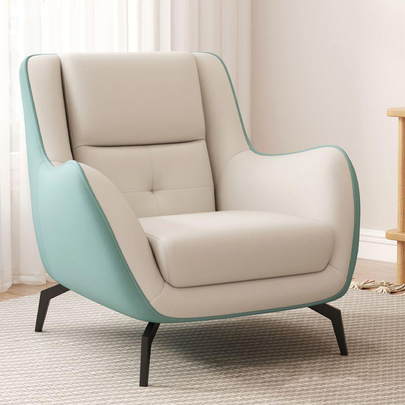 Contemporary Scandinavian Square Leather Upholstered Accent Chair Backrest Armrest For Living Room
