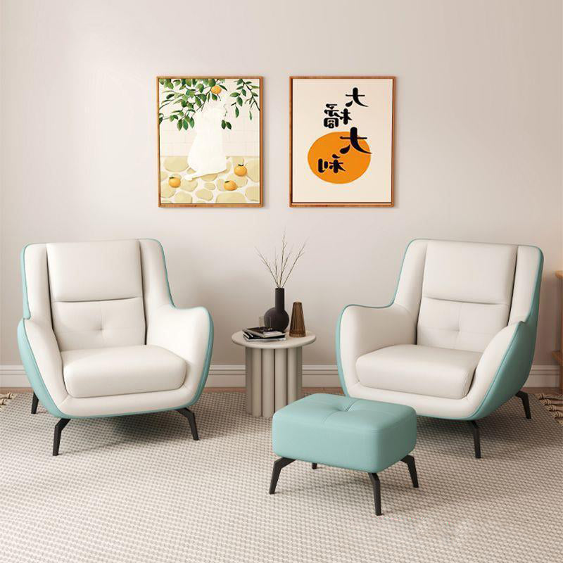 Contemporary Scandinavian Square Leather Upholstered Accent Chair Backrest Armrest For Living Room