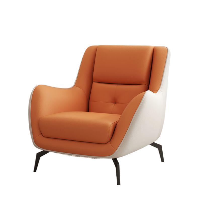 Contemporary Scandinavian Square Leather Upholstered Accent Chair Backrest Armrest For Living Room