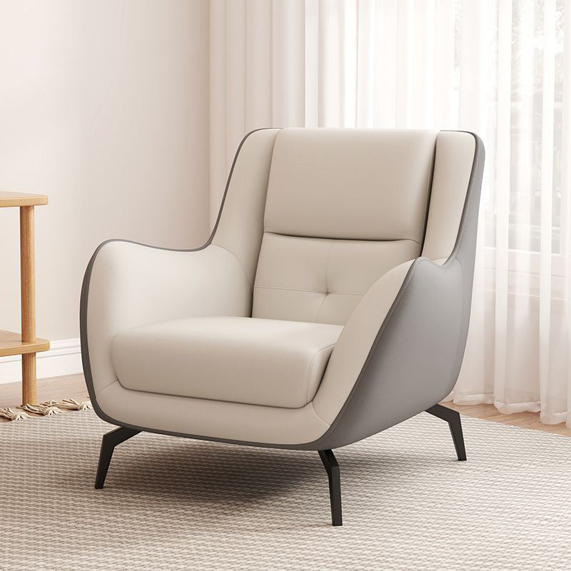 Contemporary Scandinavian Square Leather Upholstered Accent Chair Backrest Armrest For Living Room