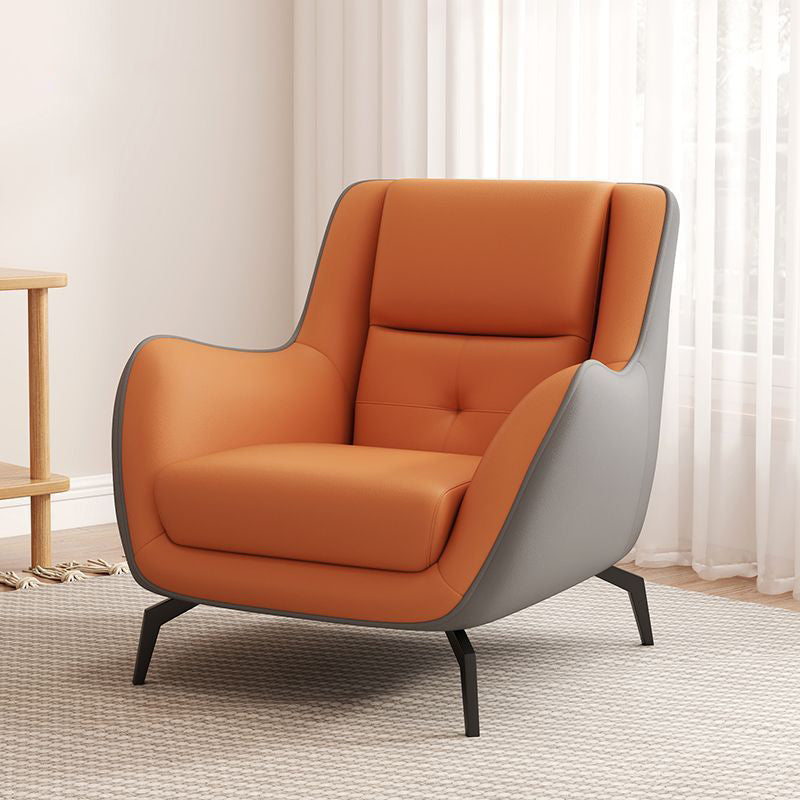 Contemporary Scandinavian Square Leather Upholstered Accent Chair Backrest Armrest For Living Room