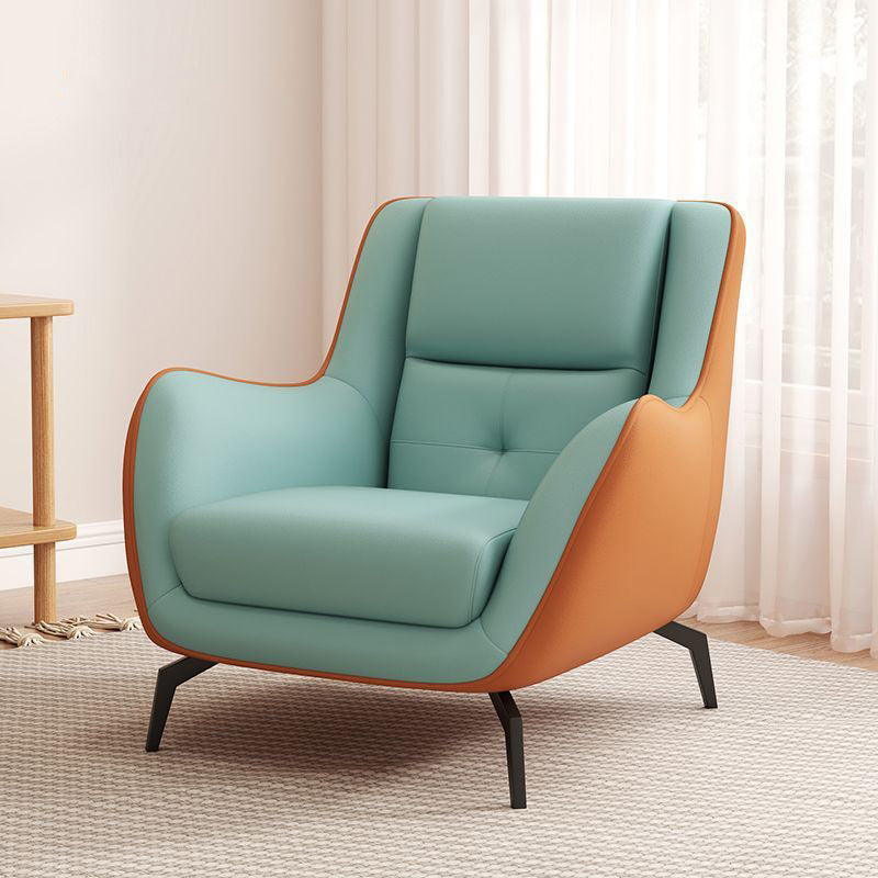 Contemporary Scandinavian Square Leather Upholstered Accent Chair Backrest Armrest For Living Room