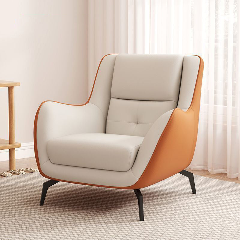 Contemporary Scandinavian Square Leather Upholstered Accent Chair Backrest Armrest For Living Room
