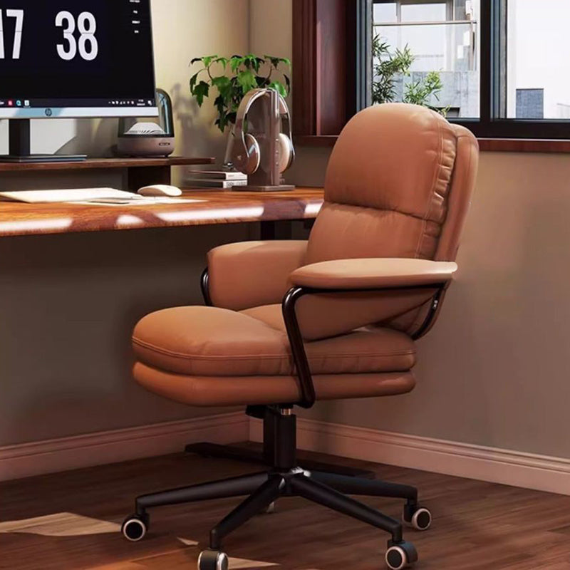 Contemporary Simplicity Square PU Leather Upholstered Height Adjustable Desk Chair Casters For Home Office