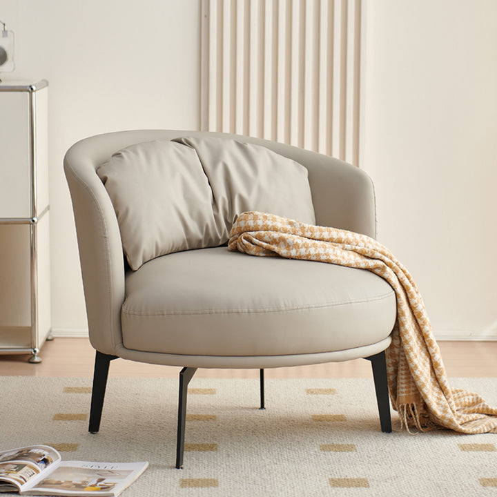 Contemporary Scandinavian Round PU Leather Upholstered Accent Chair Backrest For Living Room