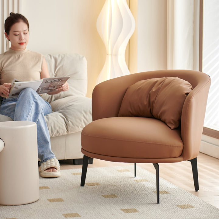 Contemporary Scandinavian Round PU Leather Upholstered Accent Chair Backrest For Living Room