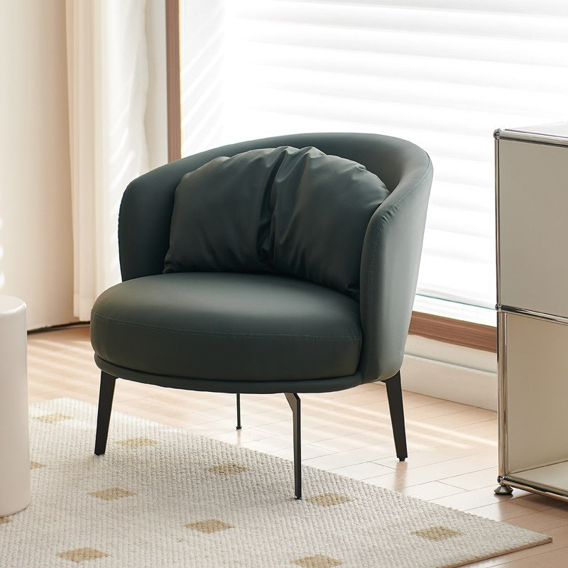 Contemporary Scandinavian Round PU Leather Upholstered Accent Chair Backrest For Living Room