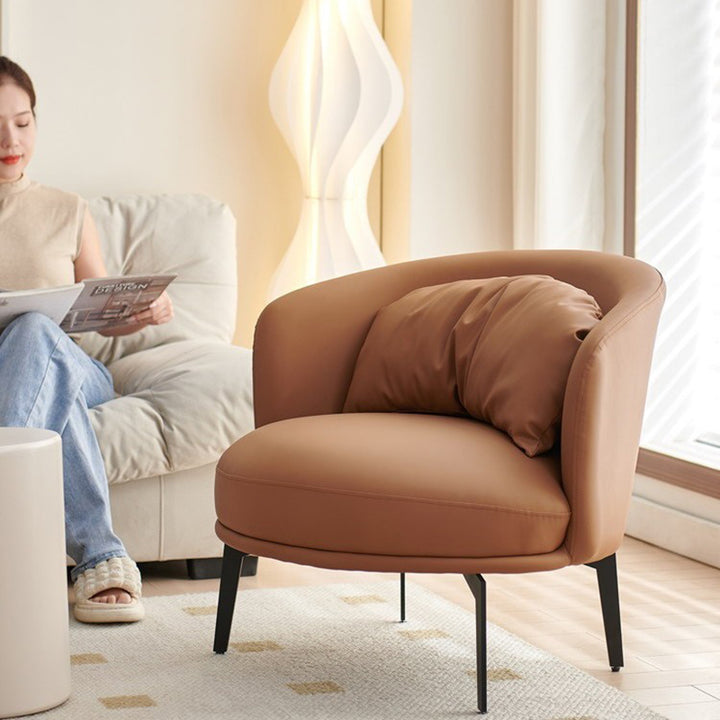Contemporary Scandinavian Round PU Leather Upholstered Accent Chair Backrest For Living Room