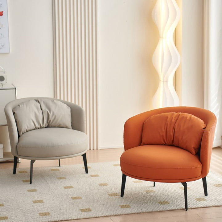 Contemporary Scandinavian Round PU Leather Upholstered Accent Chair Backrest For Living Room