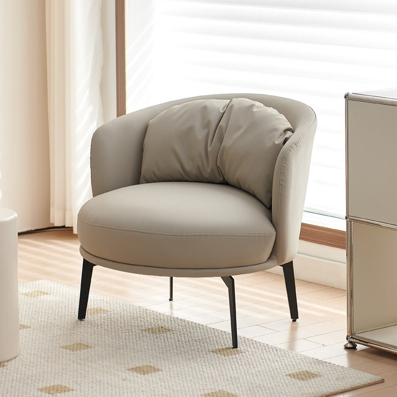 Contemporary Scandinavian Round PU Leather Upholstered Accent Chair Backrest For Living Room