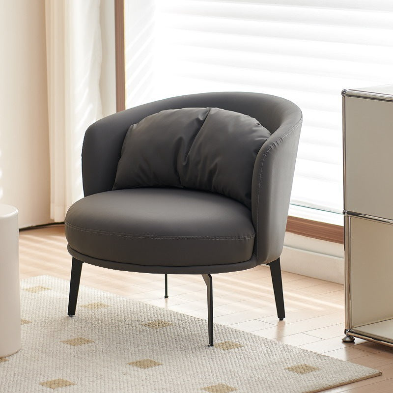 Contemporary Scandinavian Round PU Leather Upholstered Accent Chair Backrest For Living Room