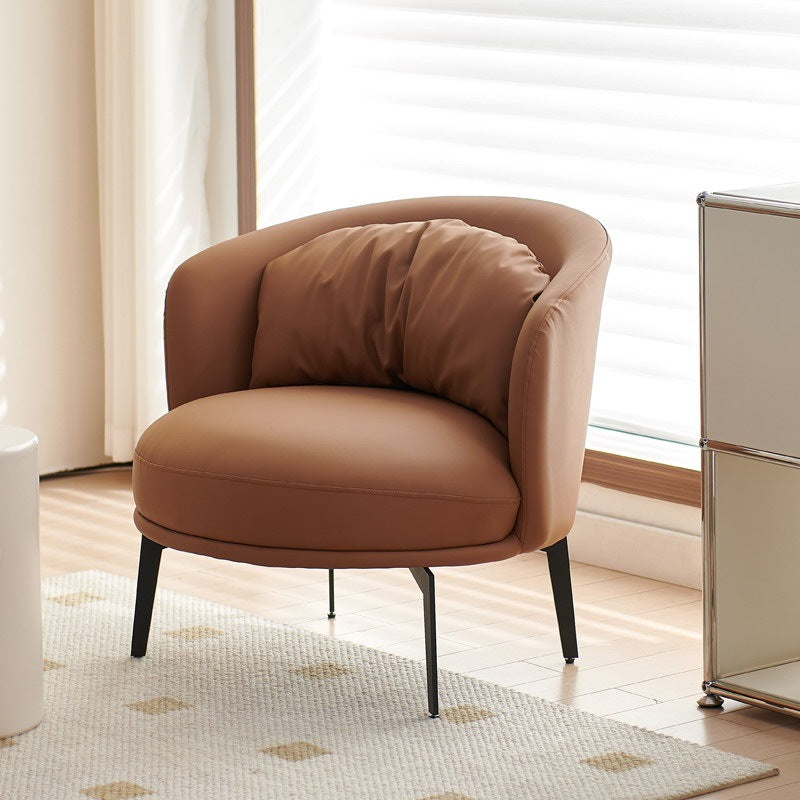 Contemporary Scandinavian Round PU Leather Upholstered Accent Chair Backrest For Living Room