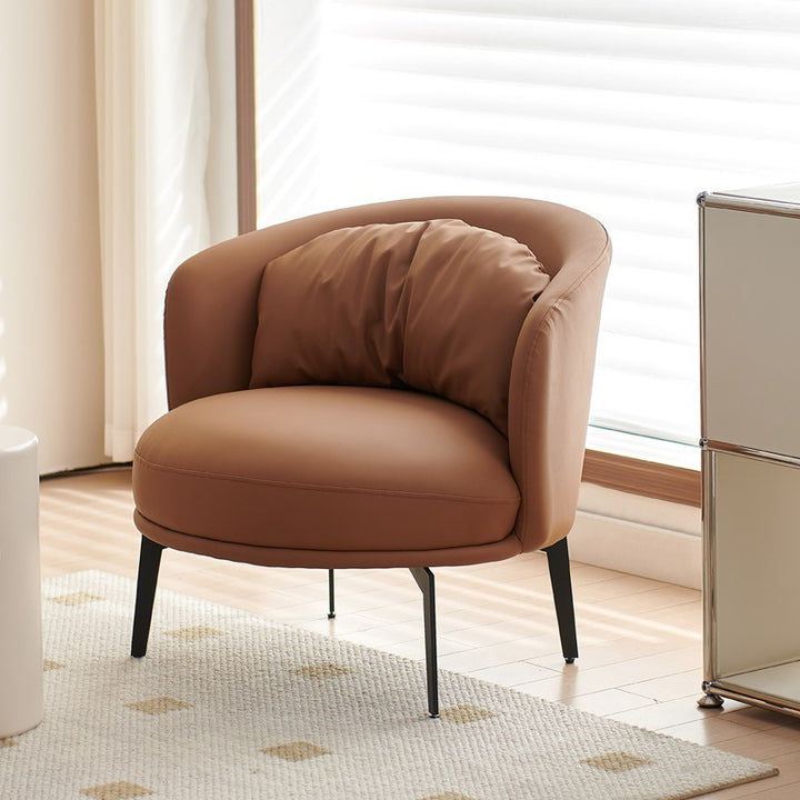 Contemporary Scandinavian Round PU Leather Upholstered Accent Chair Backrest For Living Room