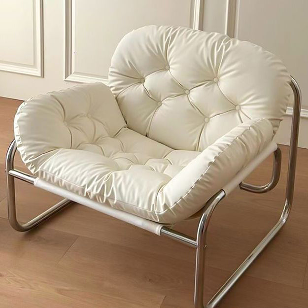 Contemporary Scandinavian Tufted Leather Upholstered Stainless Steel Accent Chair For Living Room