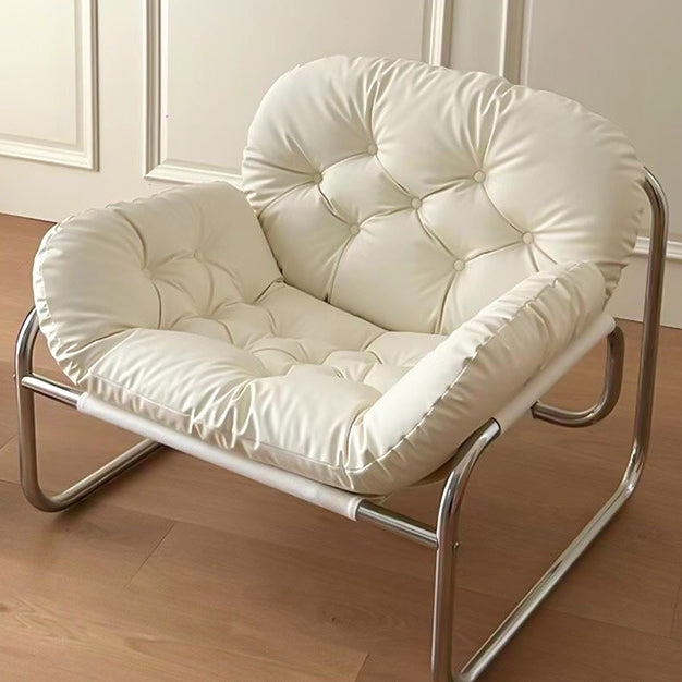 Contemporary Scandinavian Tufted Leather Upholstered Stainless Steel Accent Chair For Living Room