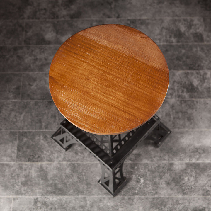 Contemporary Creative Round Pine Wood Iron Eiffel Tower Design Height Adjustable Swivel Bar Stool Footrest For Dining Room