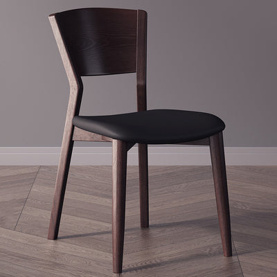 Contemporary Scandinavian Square Microfiber Leather Upholstered Solid Wood Dining Chair Backrest For Dining Room