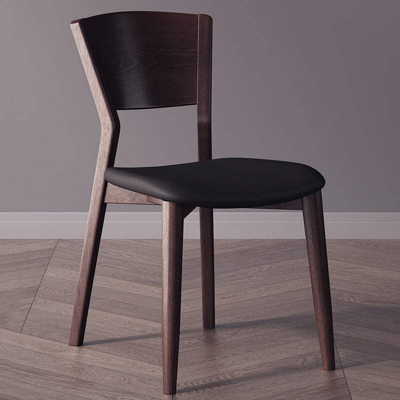 Contemporary Scandinavian Square Microfiber Leather Upholstered Solid Wood Dining Chair Backrest For Dining Room