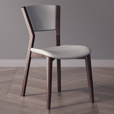 Contemporary Scandinavian Square Microfiber Leather Upholstered Solid Wood Dining Chair Backrest For Dining Room