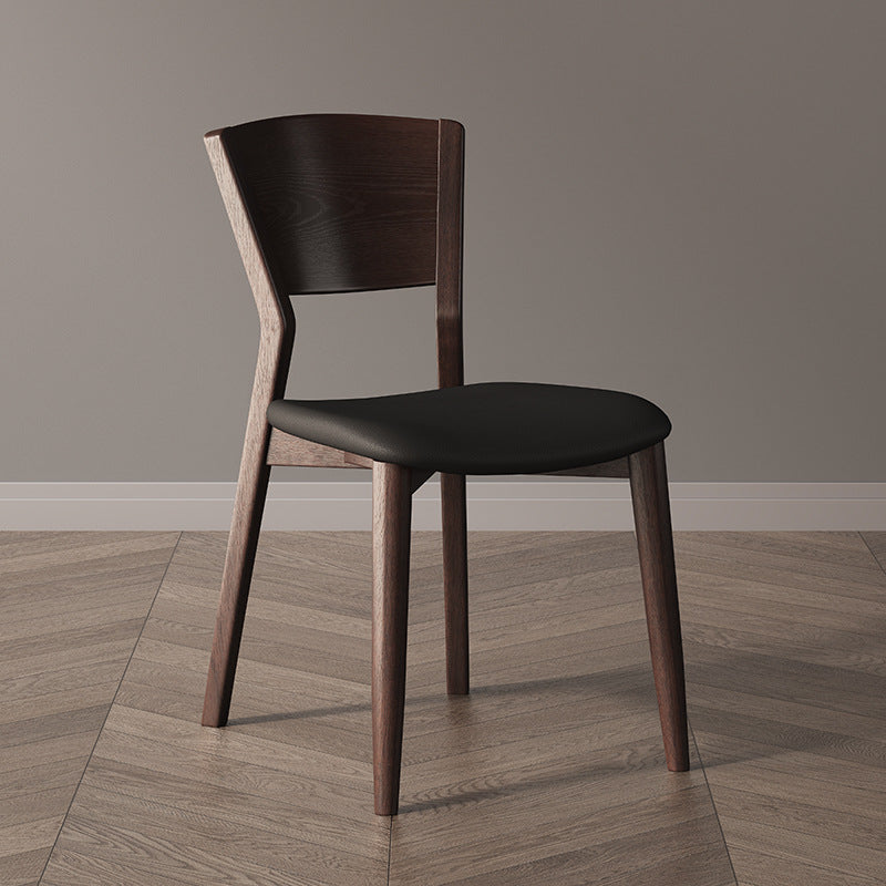 Contemporary Scandinavian Square Microfiber Leather Upholstered Solid Wood Dining Chair Backrest For Dining Room