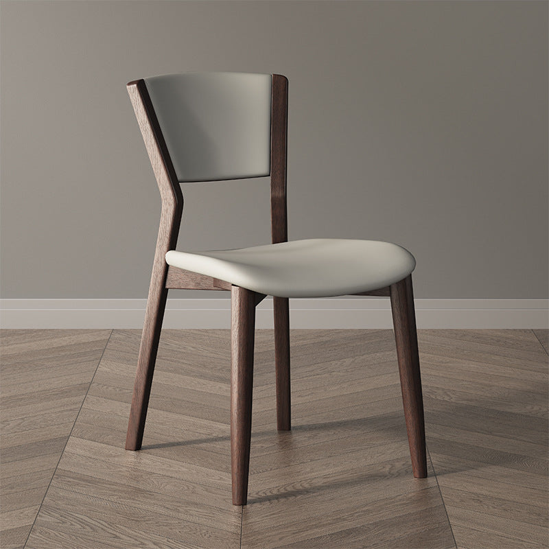 Contemporary Scandinavian Square Microfiber Leather Upholstered Solid Wood Dining Chair Backrest For Dining Room