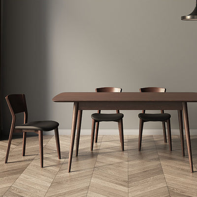 Contemporary Scandinavian Square Microfiber Leather Upholstered Solid Wood Dining Chair Backrest For Dining Room