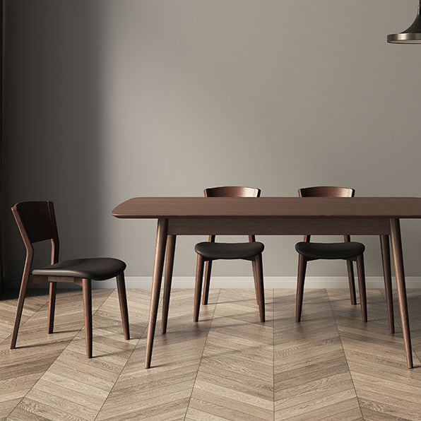 Contemporary Scandinavian Square Microfiber Leather Upholstered Solid Wood Dining Chair Backrest For Dining Room