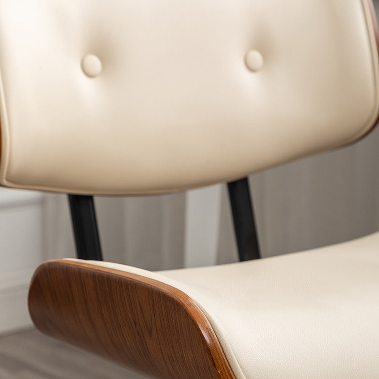Contemporary Simplicity Curved PU Leather Veneered Solid Wood Height Adjustable Swivel Desk Chair Casters For Home Office