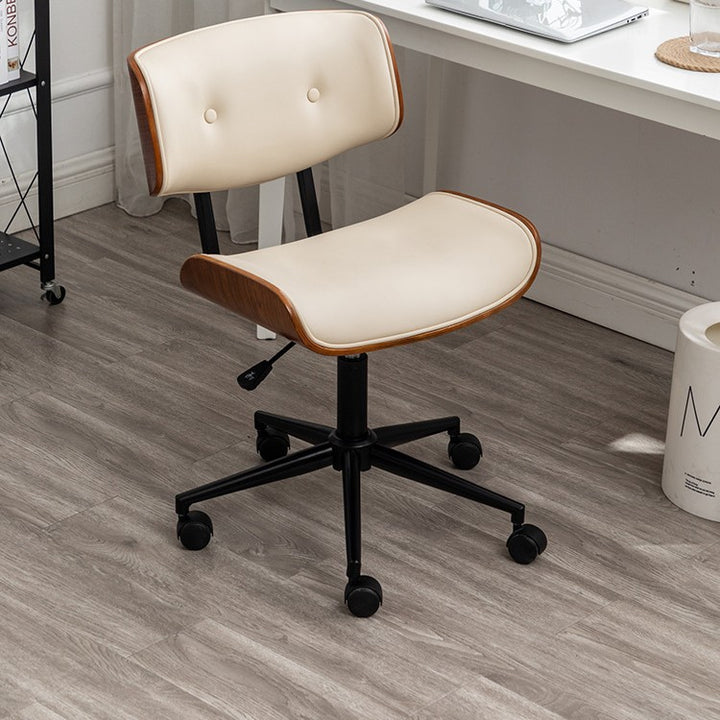 Moderner, schlichter Drehstuhl aus gebogenem PU-Leder, Karbonstahl und Sperrholz, höhenverstellbar, mit Rollen, für Homeoffice 