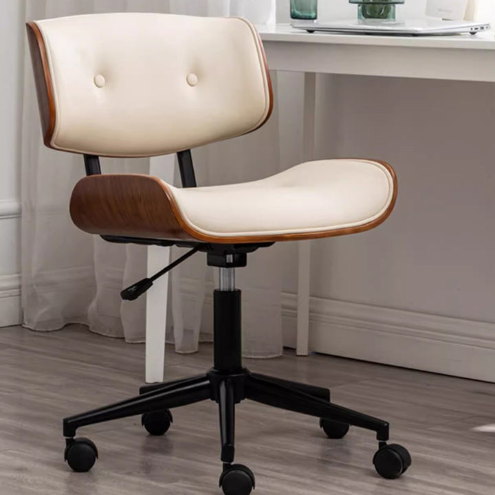 Moderner, schlichter Drehstuhl aus gebogenem PU-Leder, Karbonstahl und Sperrholz, höhenverstellbar, mit Rollen, für Homeoffice 