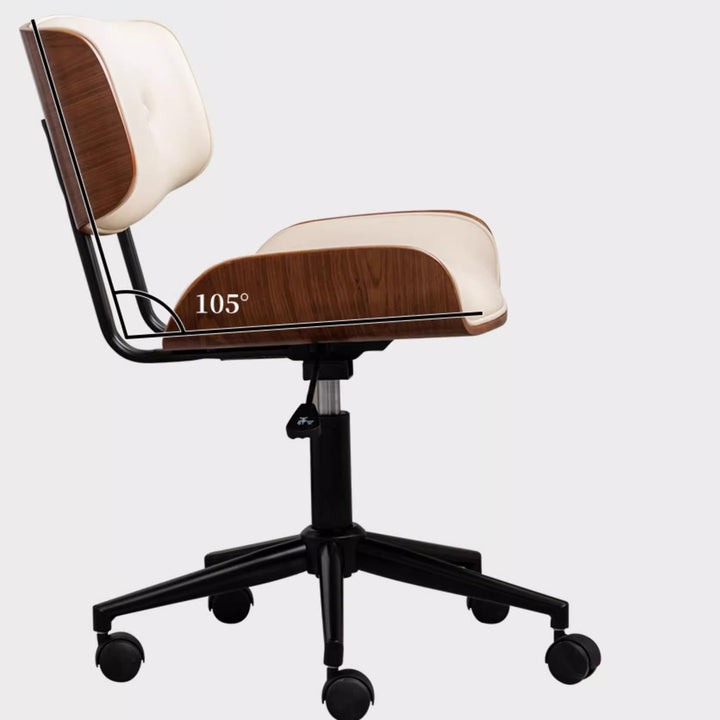 Moderner, schlichter Drehstuhl aus gebogenem PU-Leder, Karbonstahl und Sperrholz, höhenverstellbar, mit Rollen, für Homeoffice 