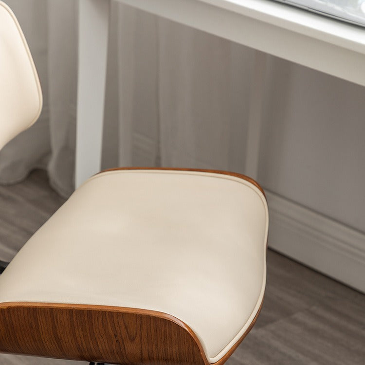 Contemporary Simplicity Curved PU Leather Veneered Solid Wood Height Adjustable Swivel Desk Chair Casters For Home Office