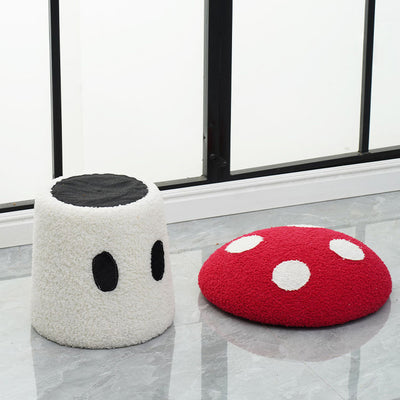 Contemporary Creative Cream Mushroom Lambswool Solid Wood Frame Vanity Stool For Bedroom