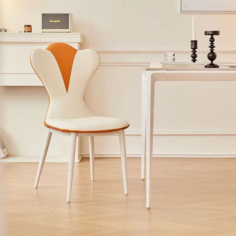 Contemporary Scandinavian Microfiber Leather Carbon Steel Vanity Stool Curved Backrest For Bedroom