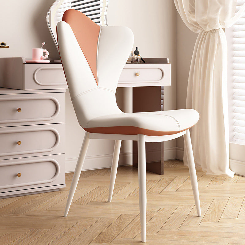 Contemporary Scandinavian Microfiber Leather Carbon Steel Vanity Stool Curved Backrest For Bedroom