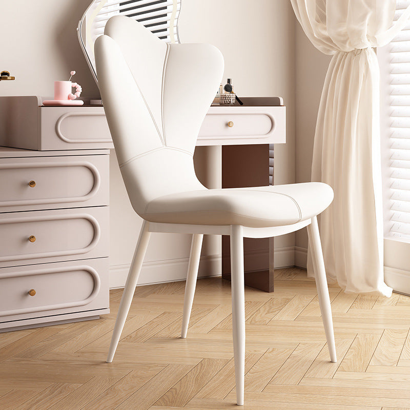 Contemporary Scandinavian Microfiber Leather Carbon Steel Vanity Stool Curved Backrest For Bedroom