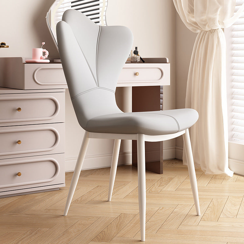 Contemporary Scandinavian Microfiber Leather Carbon Steel Vanity Stool Curved Backrest For Bedroom