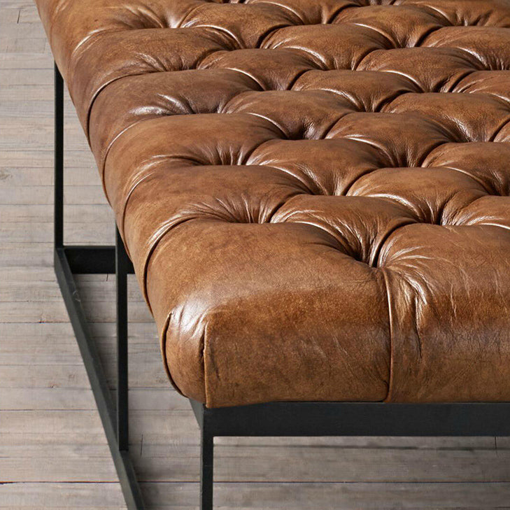 Contemporary Industrial Tufted Leather Upholstered Iron Rectangular Frame Bench For Entryway