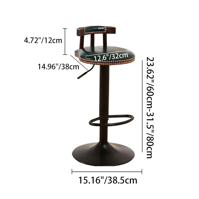 Contemporary Simplicity Faux Oiled-Waxed Leather Upholstered Metal Adjustable Swivel Bar Stool Low Back Footrest For Dining Room