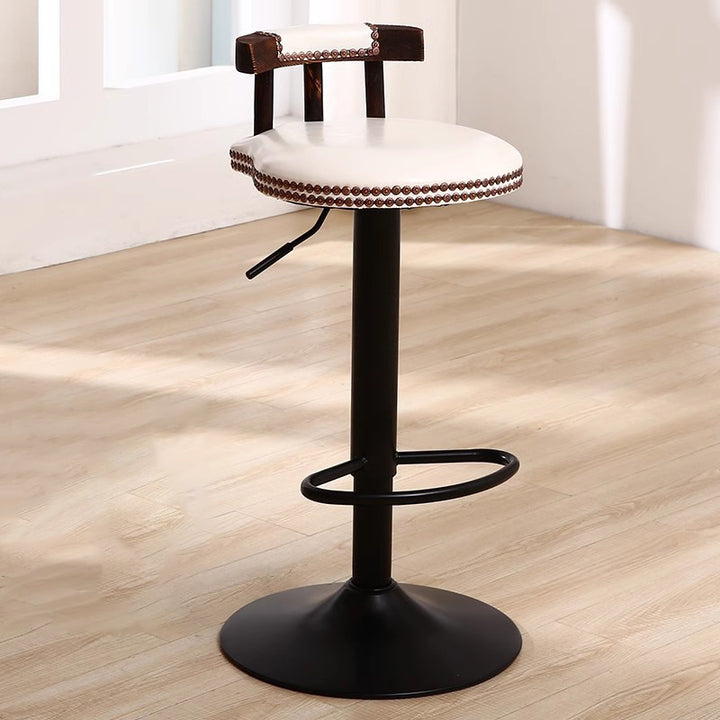 Contemporary Simplicity Faux Oiled-Waxed Leather Upholstered Metal Adjustable Swivel Bar Stool Low Back Footrest For Dining Room